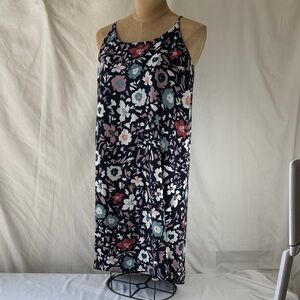LOFT Navy Floral Hi Lo Racerback Dress